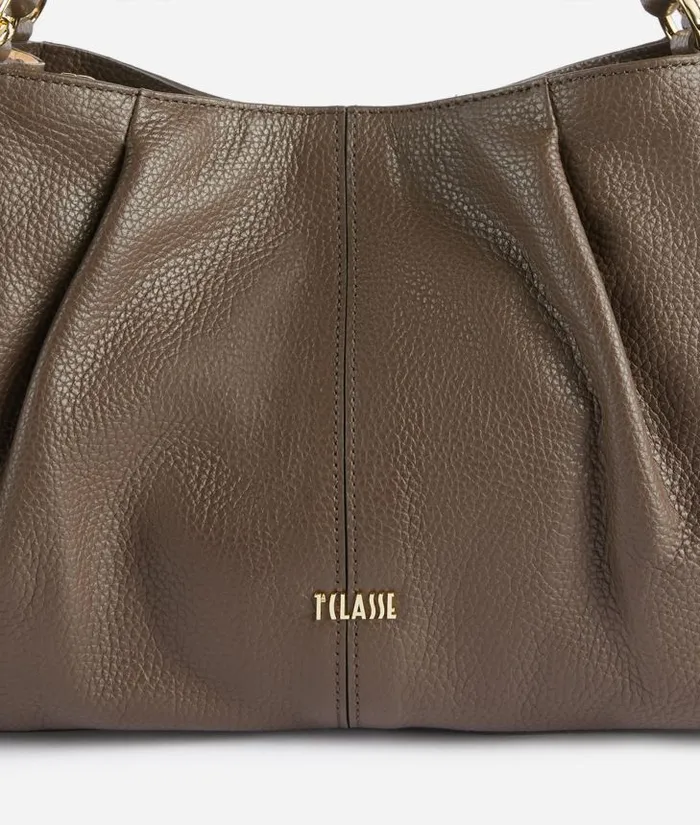 Woman Top Handle Bags Alviero Martini Universe Leather Bowler Bag With Crossbody Strap Dark Taupe
