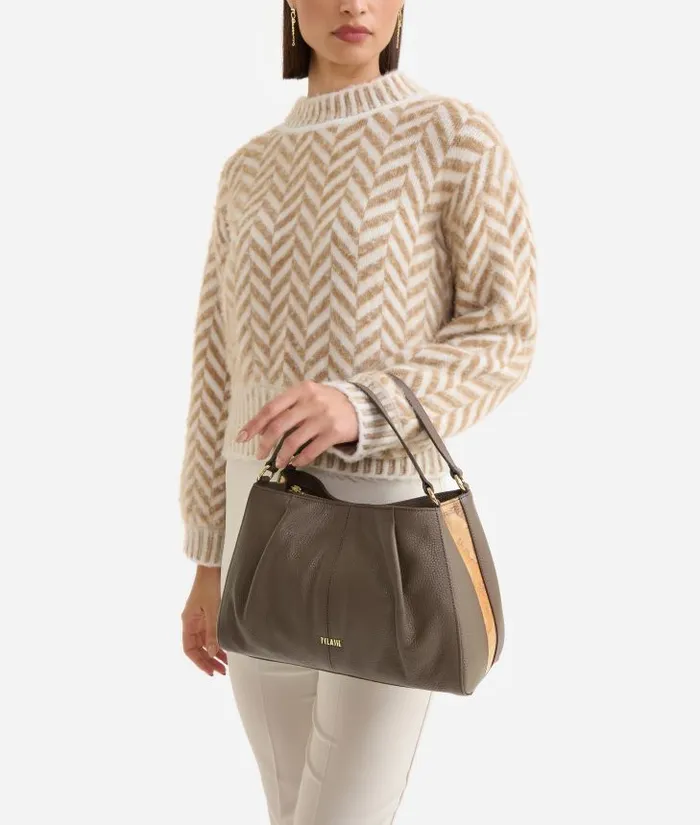 Woman Top Handle Bags Alviero Martini Universe Leather Bowler Bag With Crossbody Strap Dark Taupe