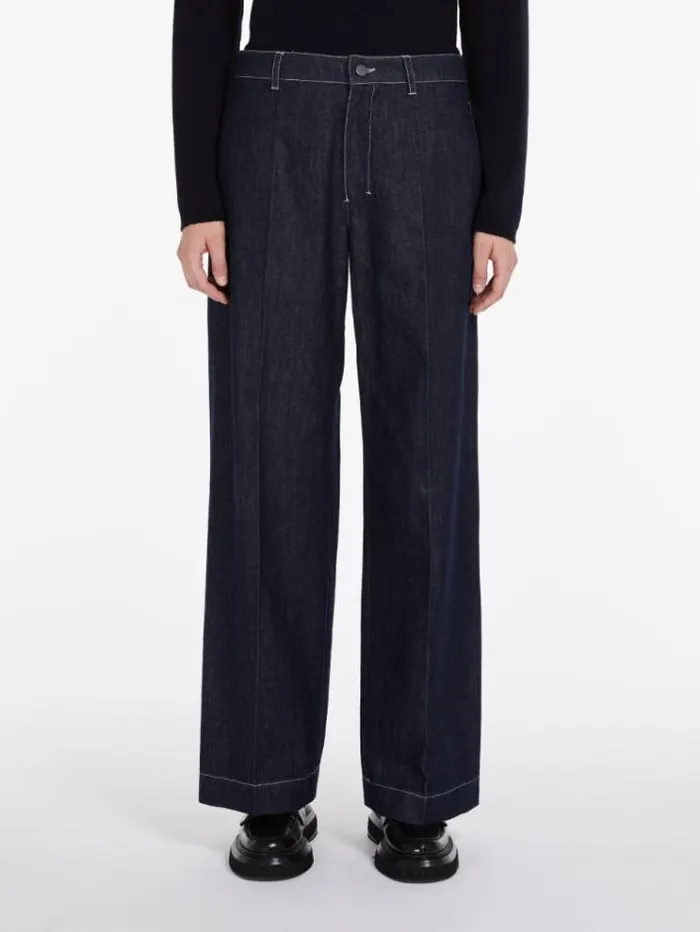 Woman Wide Denim Trousers Ultramarine Maxmara Trousers