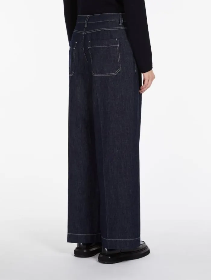 Woman Wide Denim Trousers Ultramarine Maxmara Trousers