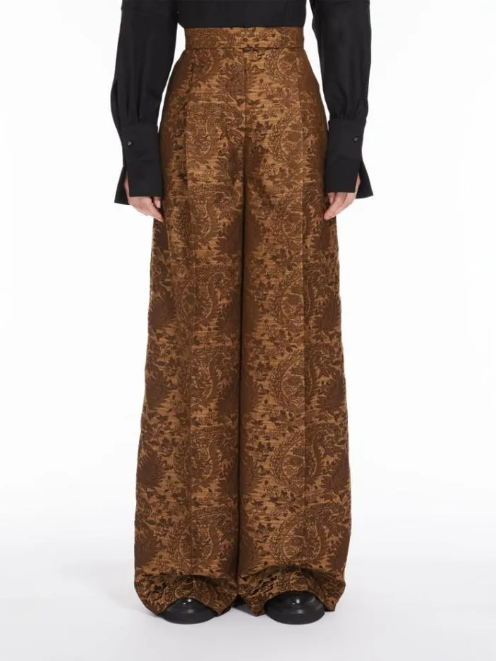 Woman Wide Jacquard Wool Trousers Brown Bronze Maxmara Trousers