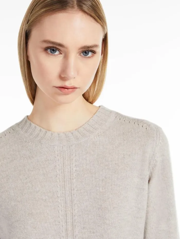 Woman Wool And Cashmere Crewneck Jumper Beige Maxmara Knitwear And Sweatshirts