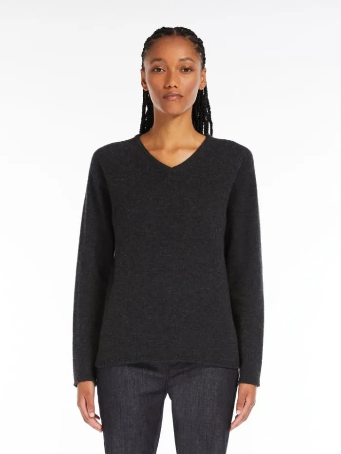 Woman Wool And Cashmere Vneck Sweater Dark Grey Maxmara Knitwear And Sweatshirts Woman Wool And Cashmere Vneck Sweater Dark Grey Maxmara Knitwear And Sweatshirts