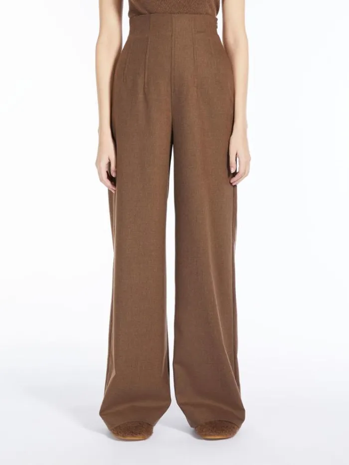 Woman Wool And Cashmere Wide Trousers Brown Maxmara Suit