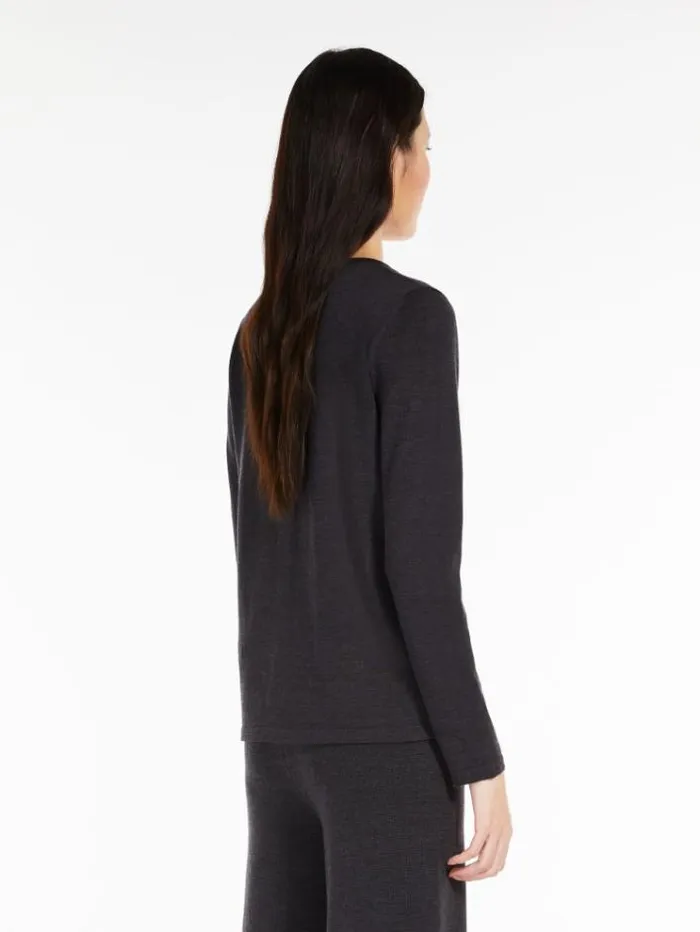 Woman Wool Knit Vneck Jumper Dark Grey Maxmara Knitwear And Sweatshirts