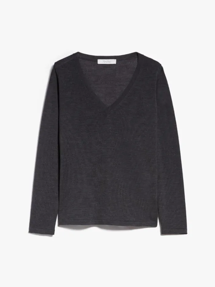 Woman Wool Knit Vneck Jumper Dark Grey Maxmara Knitwear And Sweatshirts