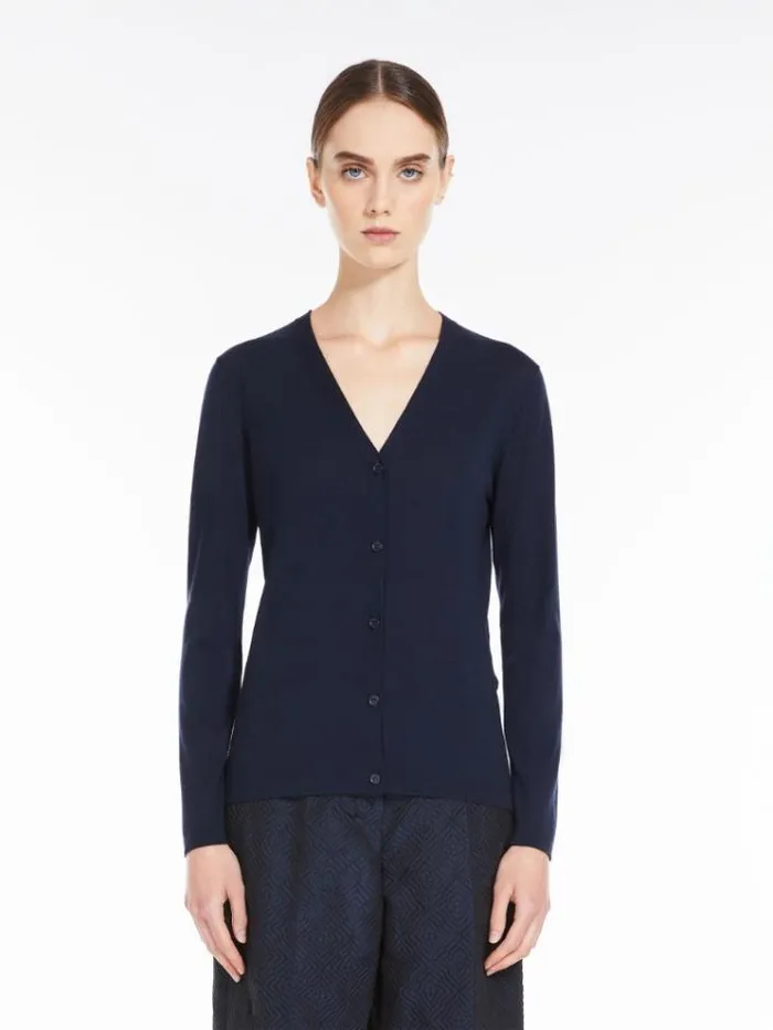 Woman Wool Yarn Cardigan Ultramarine Maxmara Knitwear And Sweatshirts