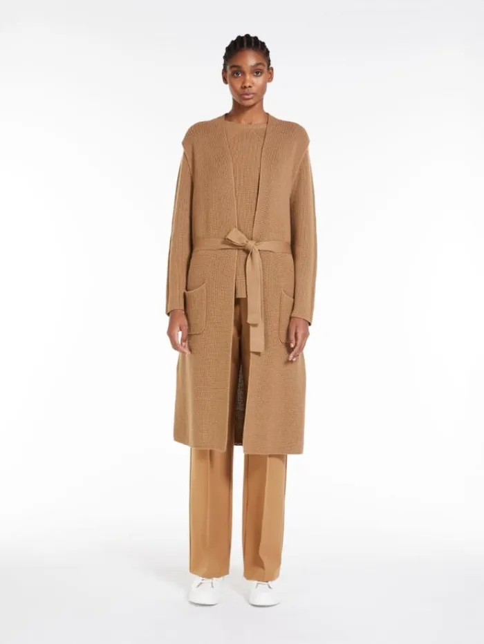 Woman Wool Yarn Gilet Camel Maxmara Knitwear And Sweatshirts