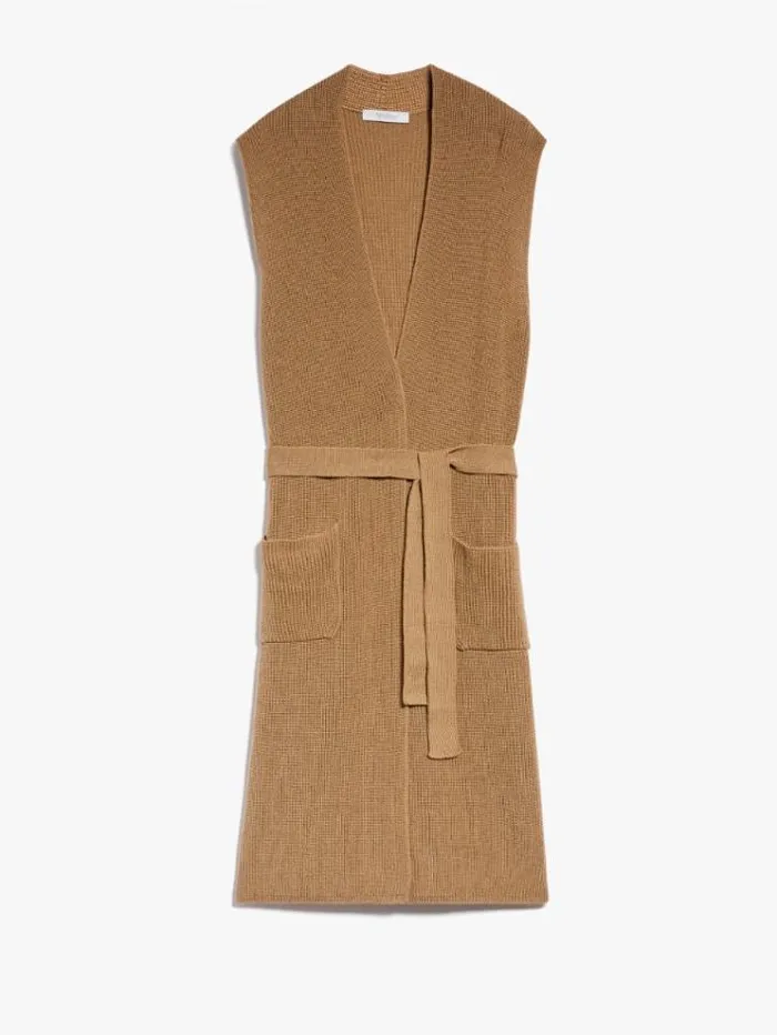 Woman Wool Yarn Gilet Camel Maxmara Knitwear And Sweatshirts Woman Wool Yarn Gilet Camel Maxmara Knitwear And Sweatshirts
