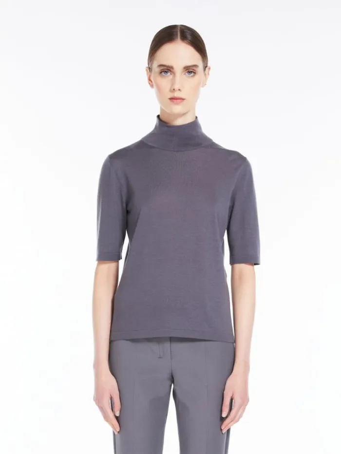 Woman Wool Yarn Mock Poloneck Sweater Medium Grey Maxmara Knitwear And Sweatshirts Woman Wool Yarn Mock Poloneck Sweater Medium Grey Maxmara Knitwear And Sweatshirts