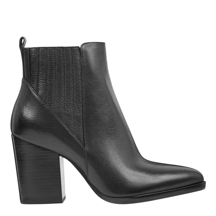 Women Alva Pointy Toe Bootie Black Leather Marc Fisher Boots and Booties
