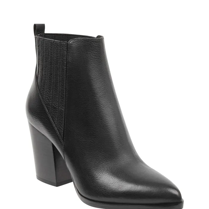 Women Alva Pointy Toe Bootie Black Leather Marc Fisher Boots and Booties