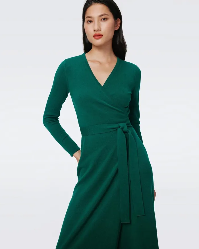 Women Astrid WoolCashmere Wrap Dress Cilantro DVF Dresses