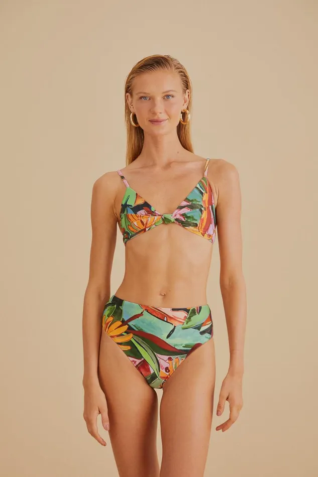Women Banana Foliage Knot Bikini Top Banana Foliage Multi FARM Rio Crop Tops