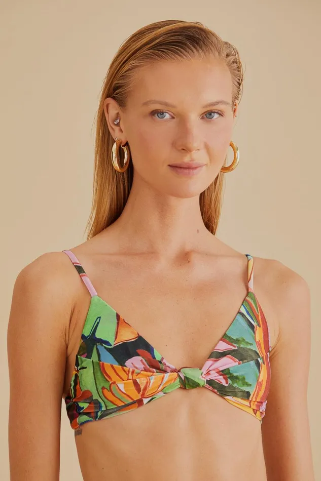 Women Banana Foliage Knot Bikini Top Banana Foliage Multi FARM Rio Crop Tops