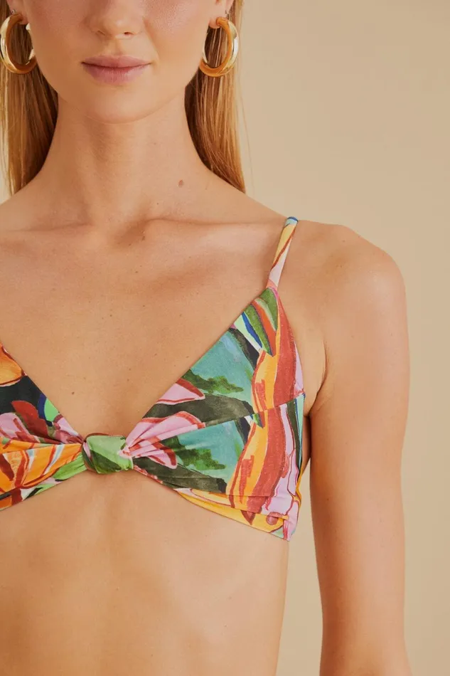 Women Banana Foliage Knot Bikini Top Banana Foliage Multi FARM Rio Crop Tops