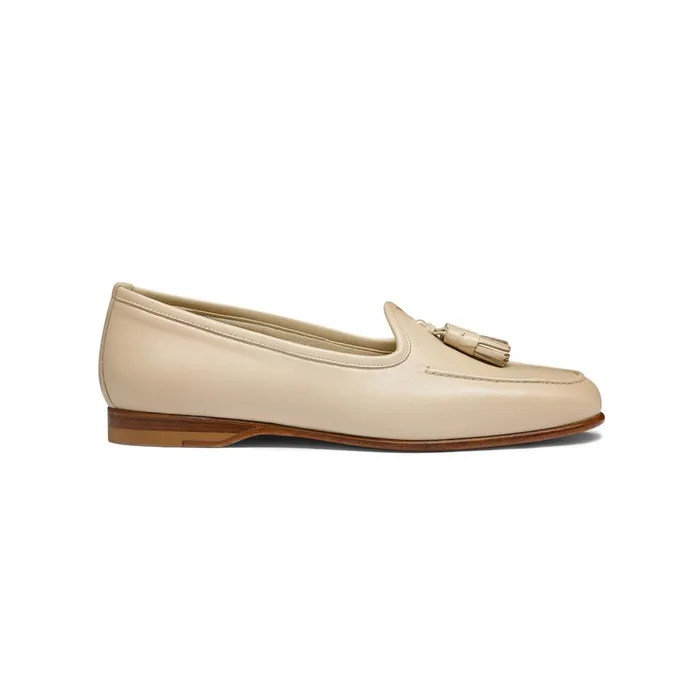 Women Beige Leather Andrea Tassel Loafer Santoni Loafers