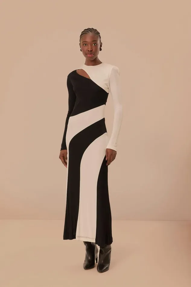 Women Black And White CutOut Long Sleeve Midi Dress Black And White FARM Rio Midi Dresses Women Black And White CutOut Long Sleeve Midi Dress Black And White FARM Rio Midi Dresses