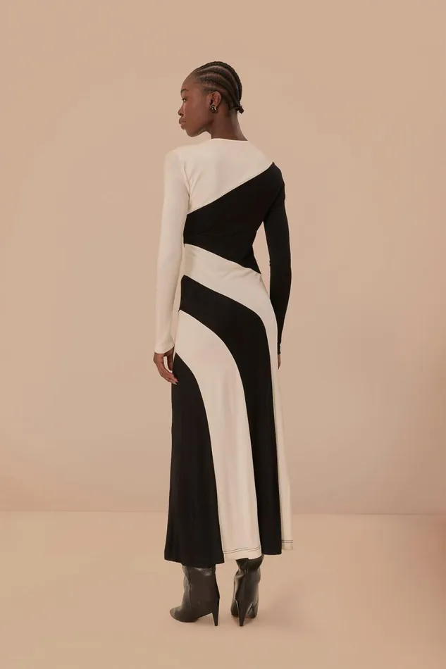 Women Black And White CutOut Long Sleeve Midi Dress Black And White FARM Rio Midi Dresses