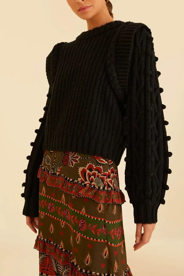 Women Black Braided Sweater Black FARM Rio Sweaters and Sweatshirts