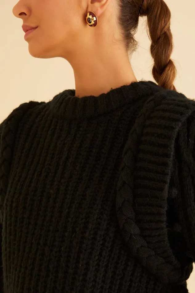 Women Black Braided Sweater Black FARM Rio Sweaters and Sweatshirts