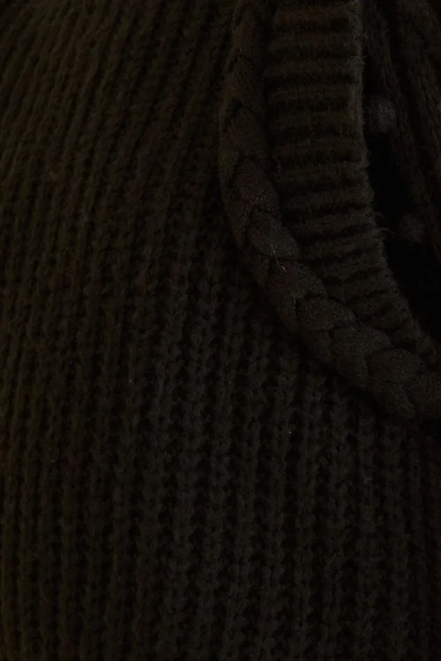 Women Black Braided Sweater Black FARM Rio Sweaters and Sweatshirts