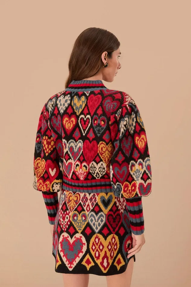 Women Black Hearts Ikat Knit Sweater Hearts Ikat Black FARM Rio Sweaters and Sweatshirts