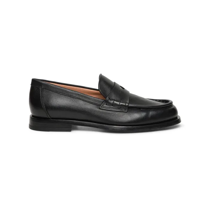 Women Black Leather Penny Loafer Santoni Loafers