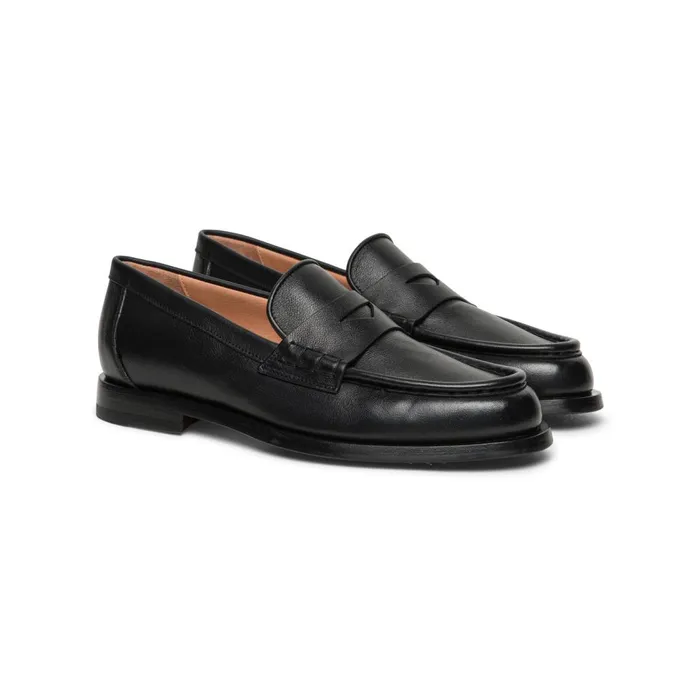 Women Black Leather Penny Loafer Santoni Loafers