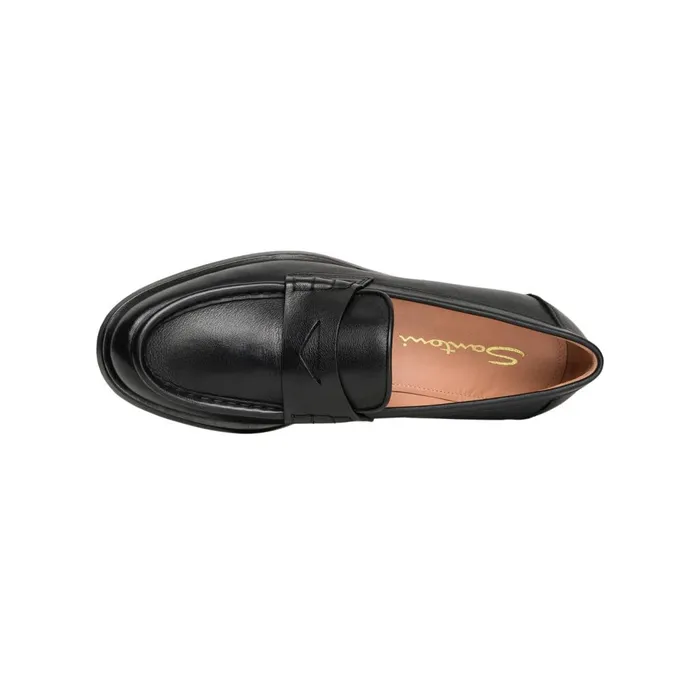 Women Black Leather Penny Loafer Santoni Loafers