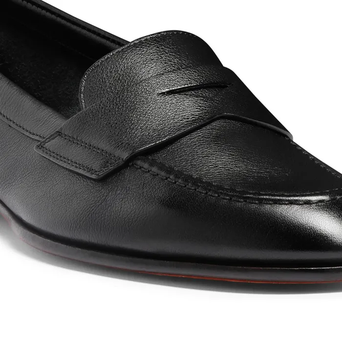Women Black Leather Penny Loafer Santoni Loafers