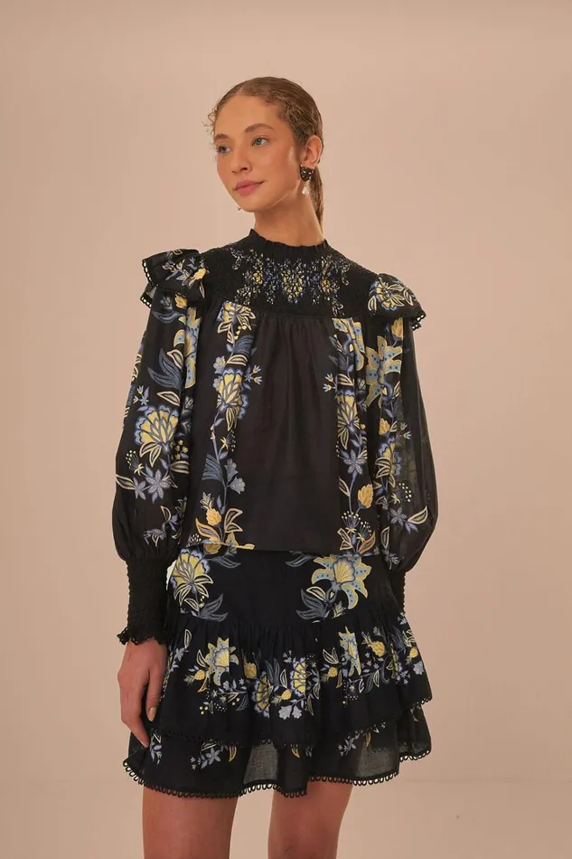 Women Black Stitched Garden Mini Skirt Stitched Garden Black FARM Rio Skirts