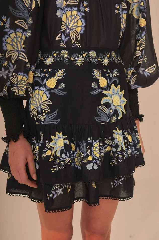 Women Black Stitched Garden Mini Skirt Stitched Garden Black FARM Rio Skirts