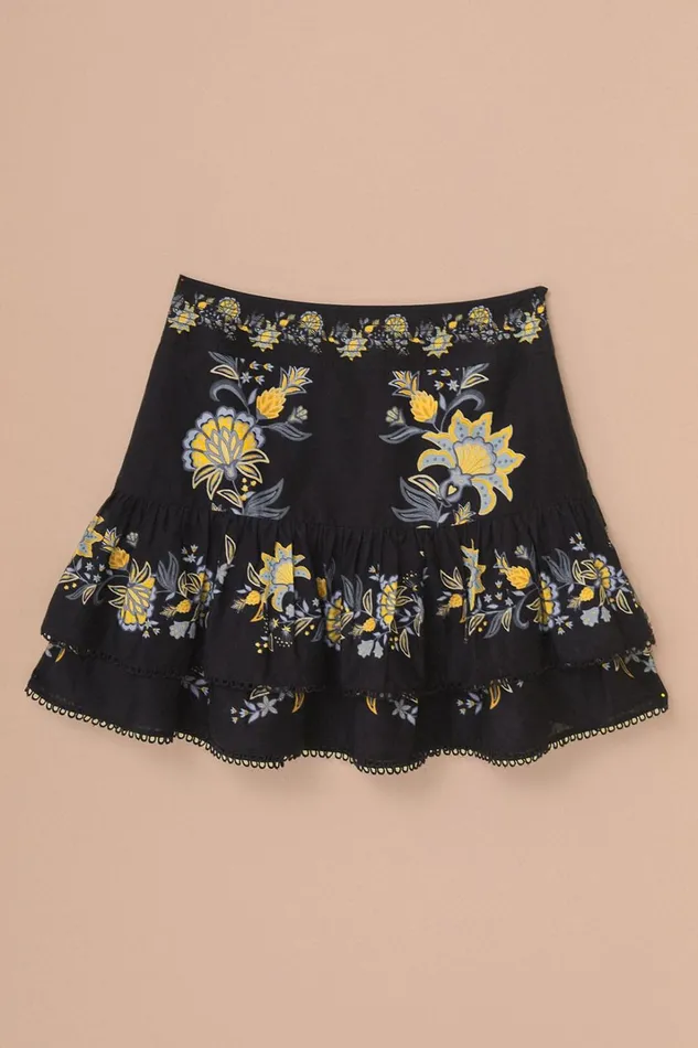 Women Black Stitched Garden Mini Skirt Stitched Garden Black FARM Rio Skirts