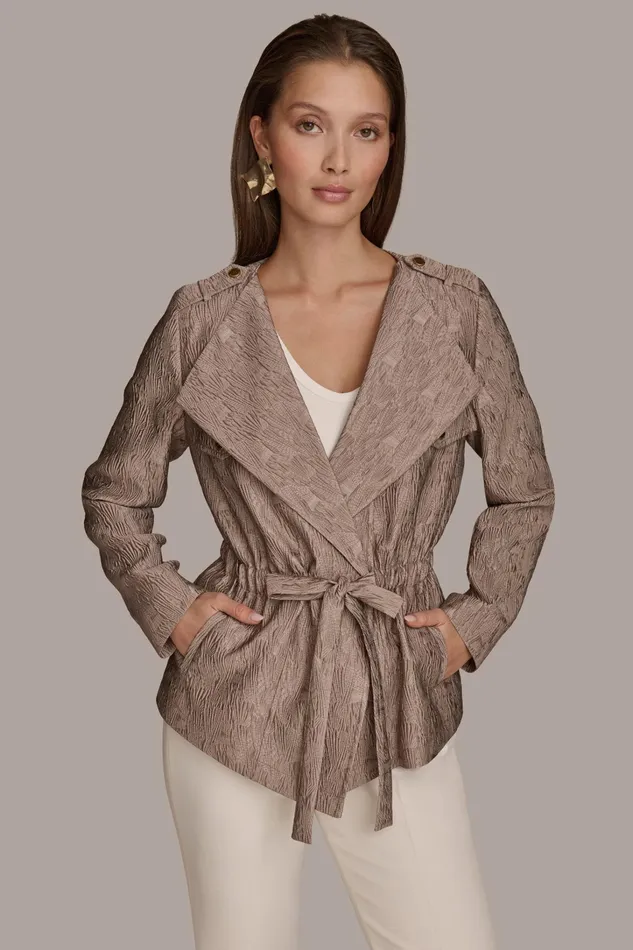 Women Blazers Donna Karan TEXTURED JACKET WITH TIE BELT Mink