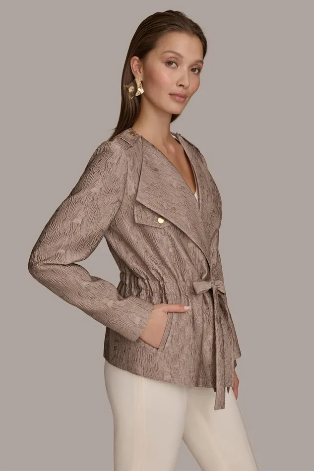 Women Blazers Donna Karan TEXTURED JACKET WITH TIE BELT Mink