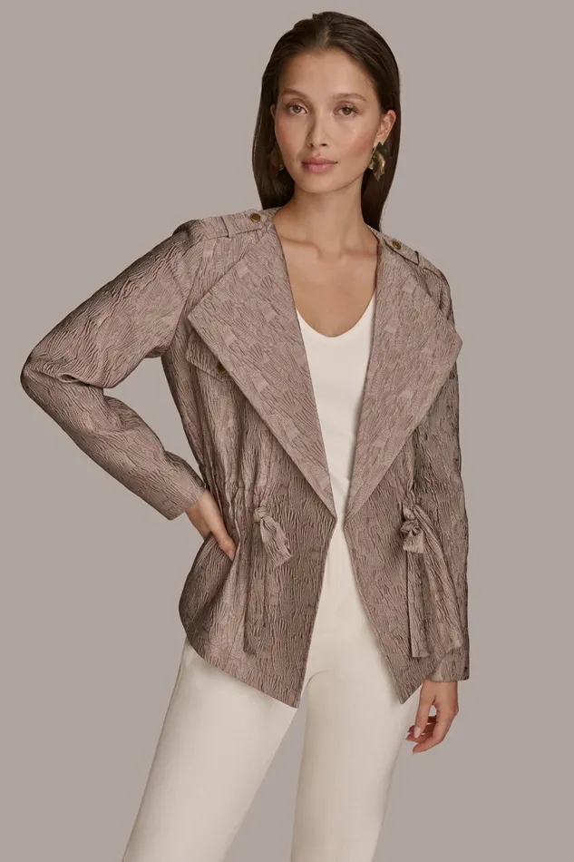 Women Blazers Donna Karan TEXTURED JACKET WITH TIE BELT Mink