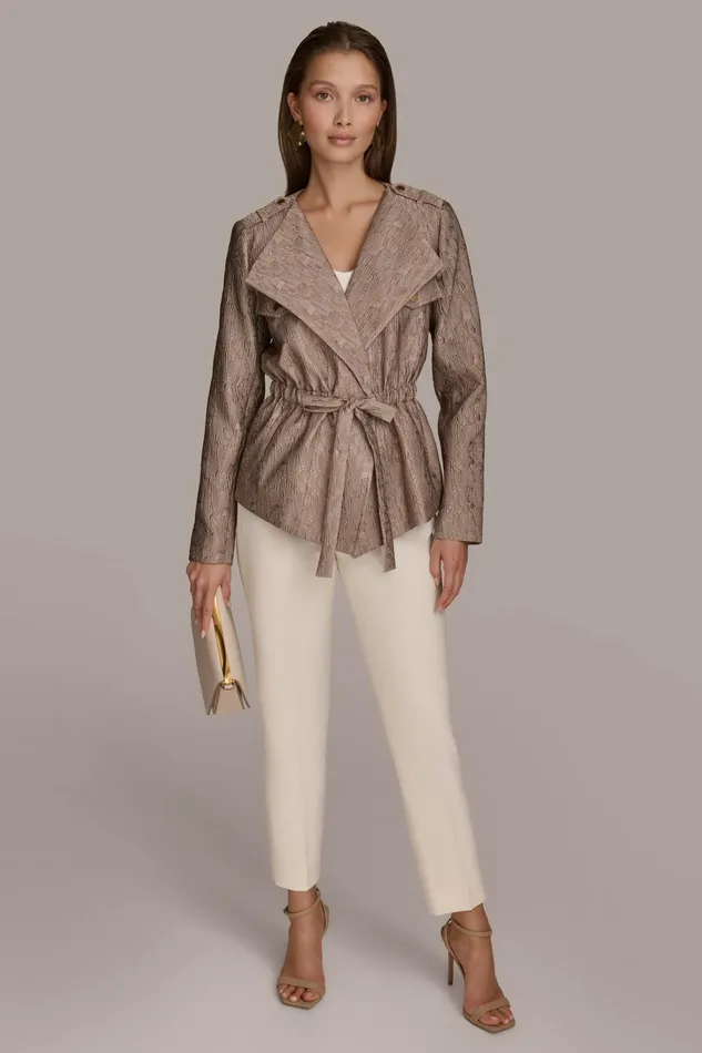 Women Blazers Donna Karan TEXTURED JACKET WITH TIE BELT Mink