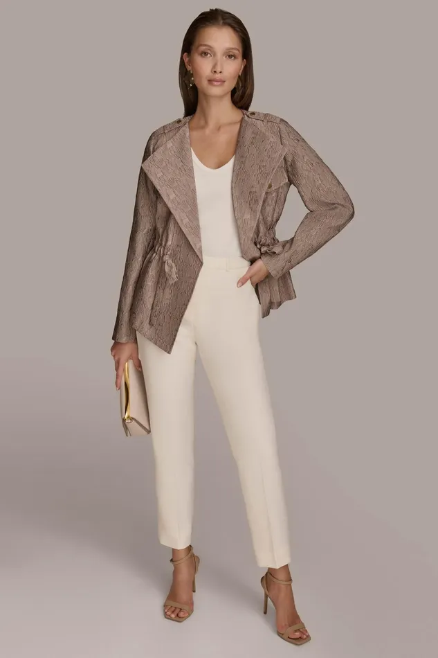 Women Blazers Donna Karan TEXTURED JACKET WITH TIE BELT Mink