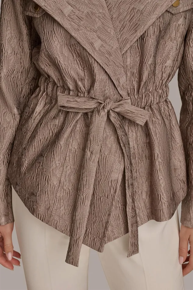 Women Blazers Donna Karan TEXTURED JACKET WITH TIE BELT Mink