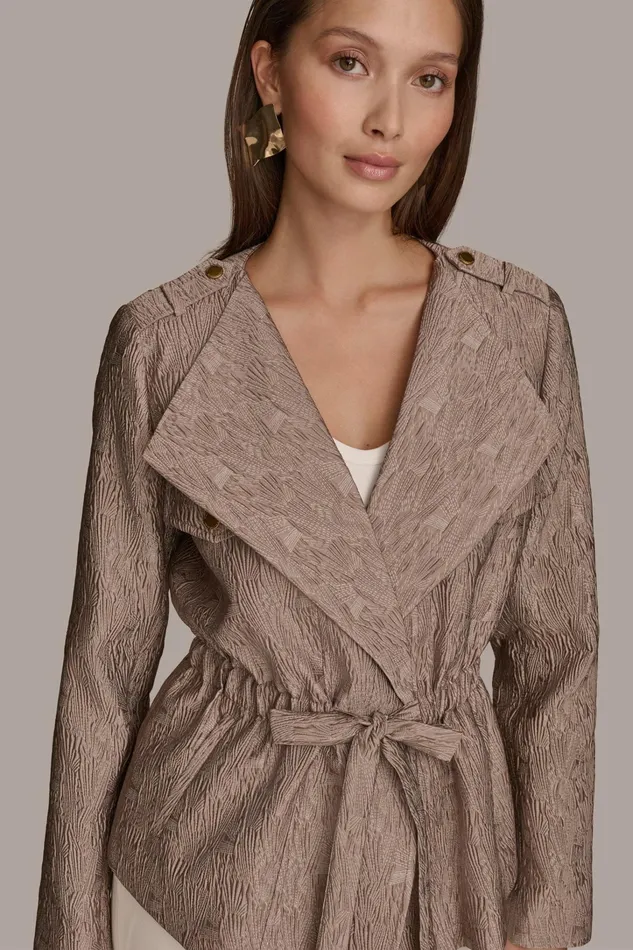 Women Blazers Donna Karan TEXTURED JACKET WITH TIE BELT Mink