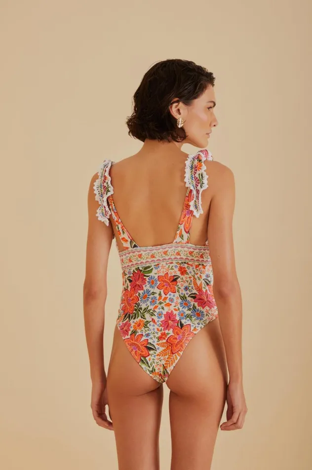 Women Bloom Garden One Piece Swimsuit Bloom Garden Offwhite FARM Rio OnePiece Swimsuits