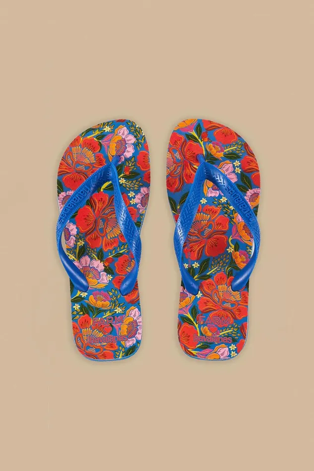 Women Blue Flowers Garden Havaianas Sandals Flowers Garden Blue FARM Rio Sandals