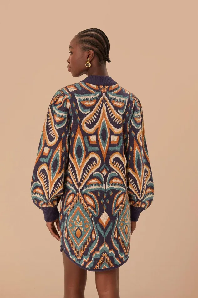 Women Blue Pineapple Ikat Sweater Dress Pineapple Ikat Blue FARM Rio Sweaters and Sweatshirts