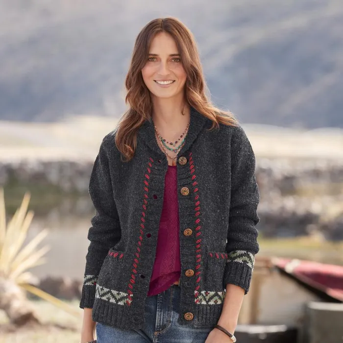 Women Botanical Impressions Cardigan Black Sundance Catalog Sweaters