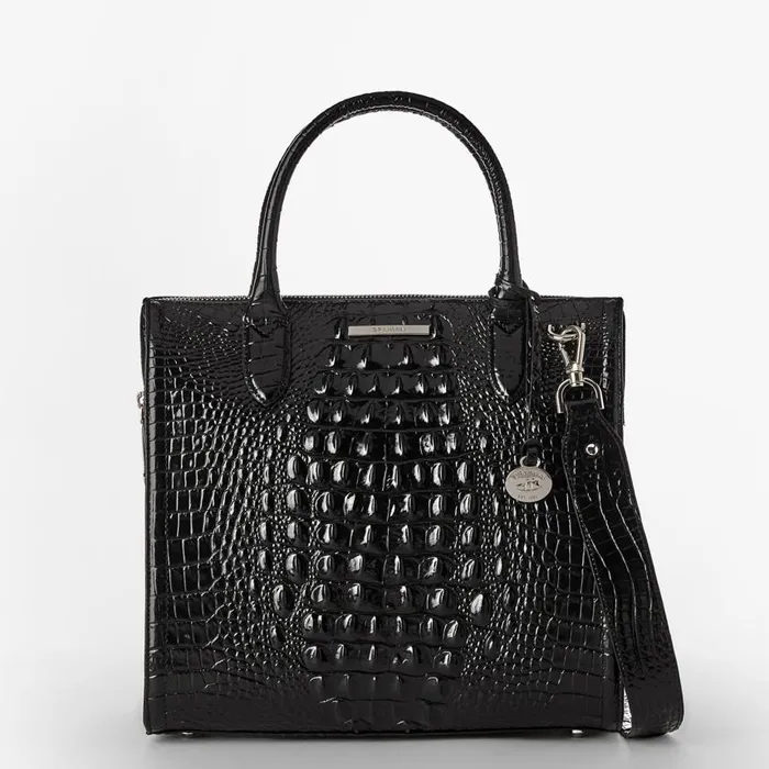 Women Brahmin Satchels Caroline Black Melbourne Silver Hardware