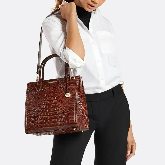 Women Brahmin Satchels Caroline Black Melbourne Silver Hardware