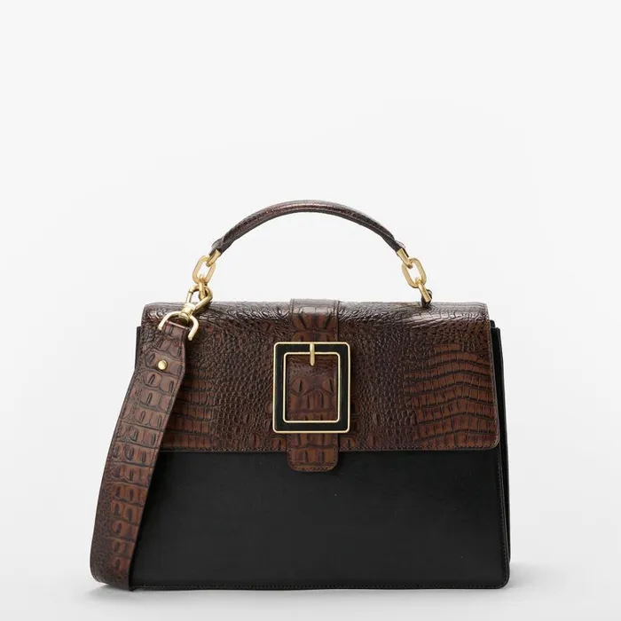 Women Brahmin Satchels Hallie Black Tuscan