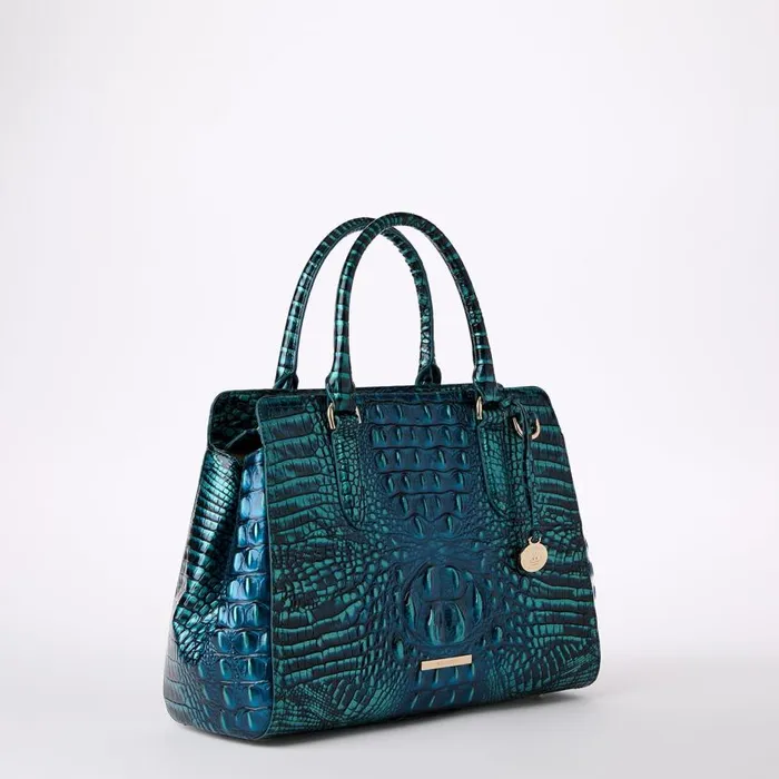 Women Brahmin Satchels Small Finley Blue Patina Melbourne