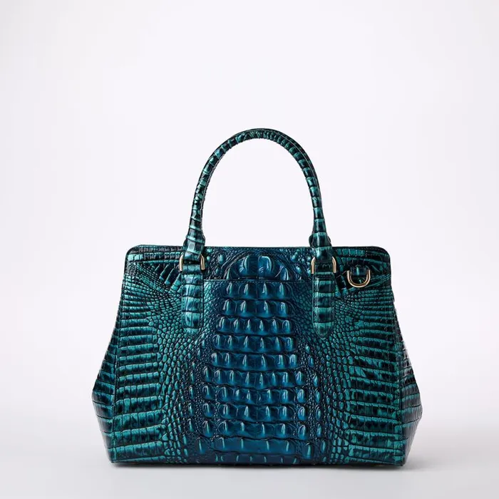 Women Brahmin Satchels Small Finley Blue Patina Melbourne